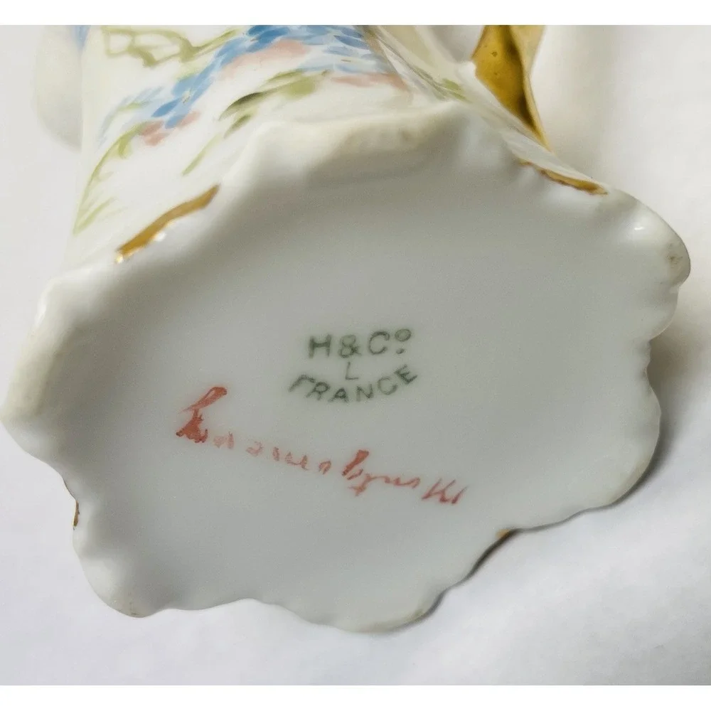 H&CO Haviland Limoges France Porcelain Creamer Blue Flowers Gold Trim Montgomery